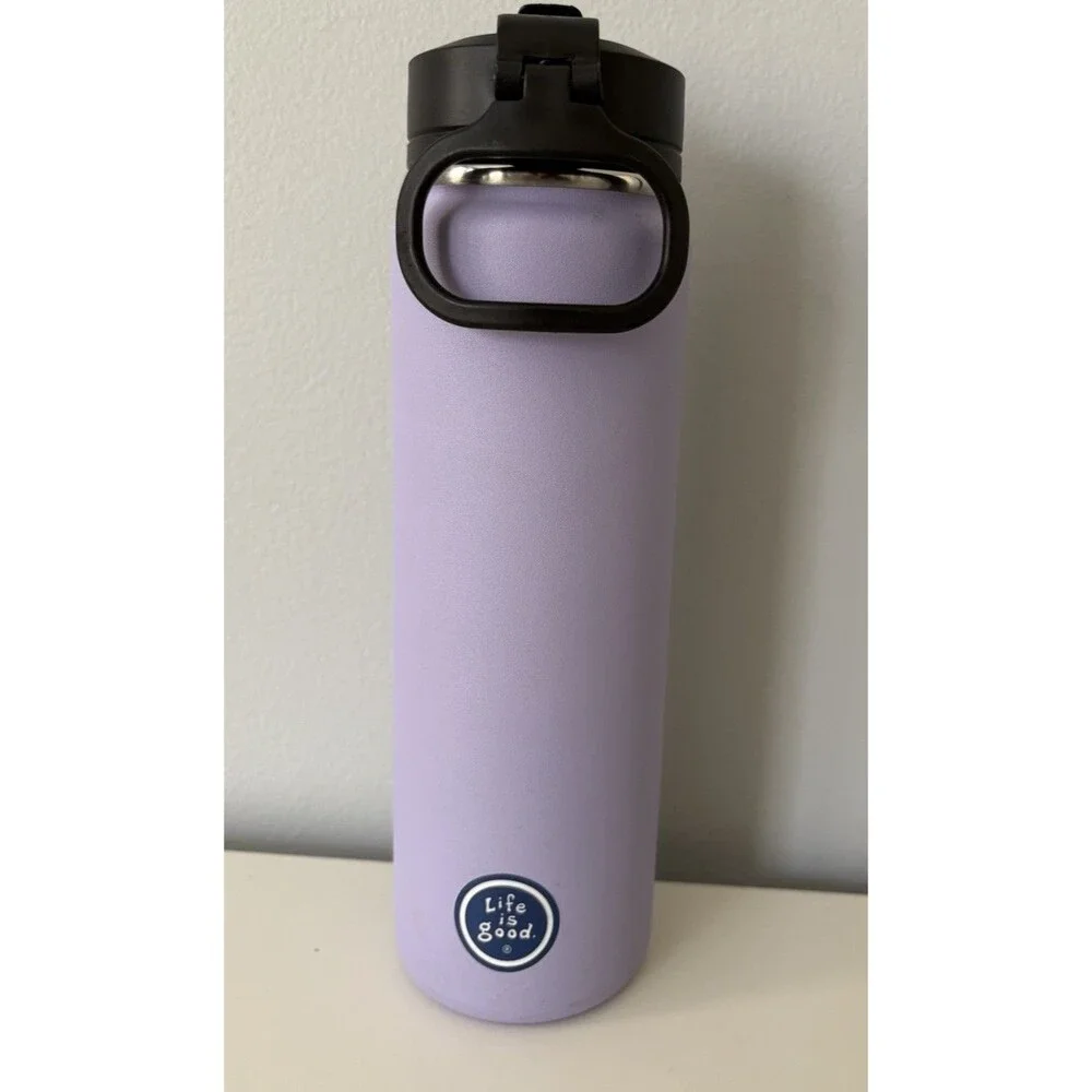 Life Is Good 24 oz Stainless Steel Tumbler Flip Straw Purple NAMASTE Yoga